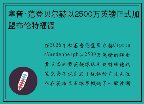 塞普·范登贝尔赫以2500万英镑正式加盟布伦特福德